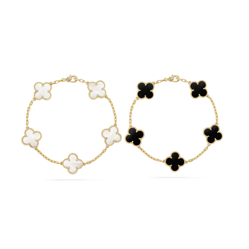 Set di Bracciali a Quattro Foglie in 2 Pezzi - Nero/Bianco