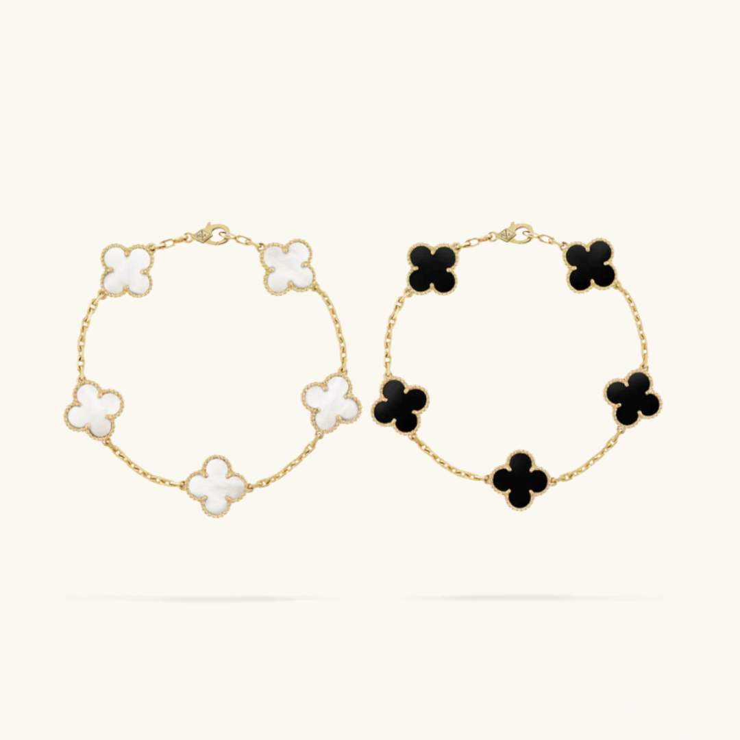 Set di Bracciali a Quattro Foglie in 2 Pezzi - Nero/Bianco