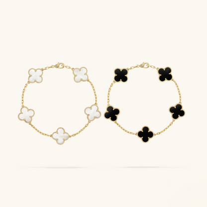 Set di Bracciali a Quattro Foglie in 2 Pezzi - Nero/Bianco