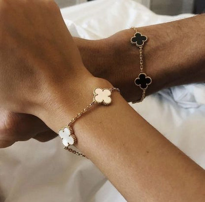 Set di Bracciali a Quattro Foglie in 2 Pezzi - Nero/Bianco
