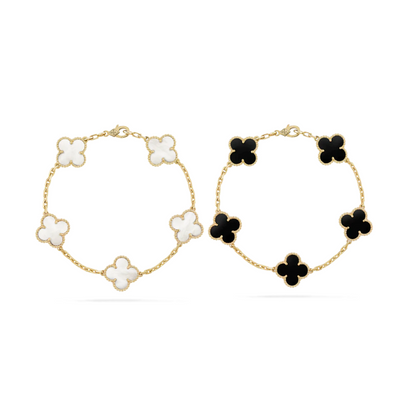 Set di Bracciali a Quattro Foglie in 2 Pezzi - Nero/Bianco