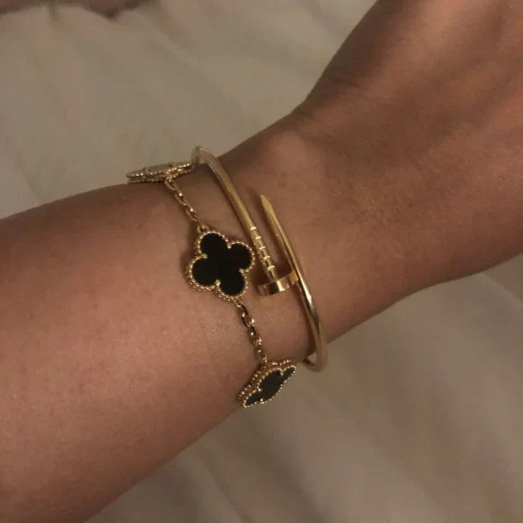 CLOVER | Bracciale Nero/Argento