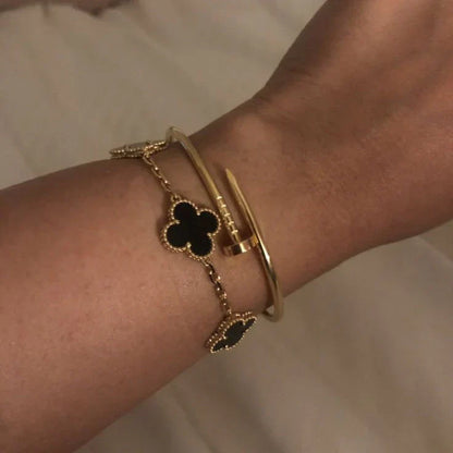CLOVER | Bracciale Nero/Argento